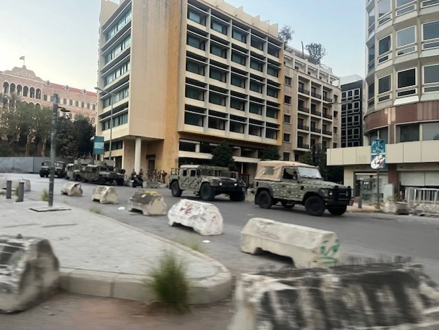 Lebanese military vehicles line the streets