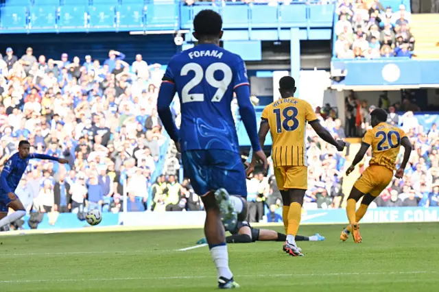 Carlos Baleba (R) scores their second goal