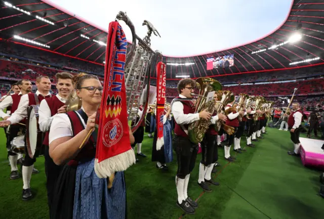 An oompah band on the pitch at the Allianz Arena