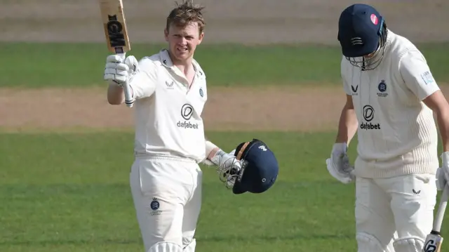 Sam Robson celebrates scoring century