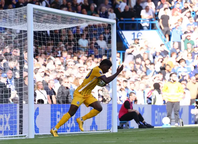 Carlos Baleba celebrates scoring their second goal