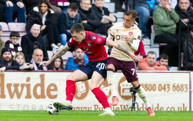 Ross County's Kacper Lopata and Hearts' Kenneth Vargas