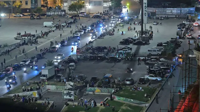 Shot from above of cars and people at Martyrs' Square in Beirut