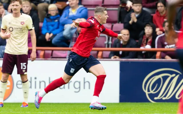 Ronan Hale celebrates after scoring for Ross County against Hearts