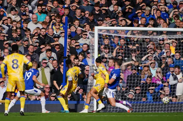 Marc Guehi (centre left) scores the opening goal