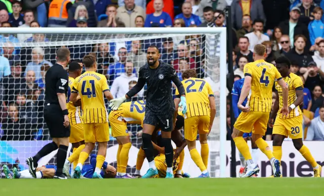 Robert Sanchez reacts after Brighton & Hove Albion's Georgina Rutter scores