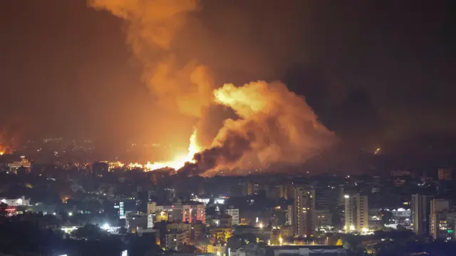 Beirut - massive blast from air strike at night