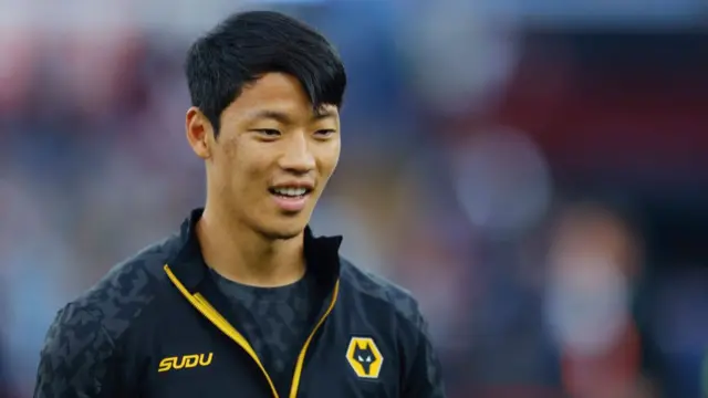 Hwang hee-Chan of Wolverhampton Wanderers looks on during the Premier League match between Aston Villa FC and Wolverhampton Wanderers FC at Villa Park on September 21, 2024 in Birmingham, England.