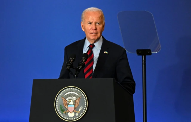 A file photo of US President Joe Biden speaking at an event at the UN in New York.