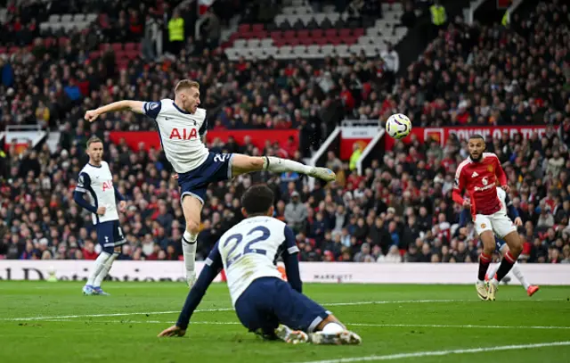 Dejan Kulusevski of Tottenham Hotspur scores