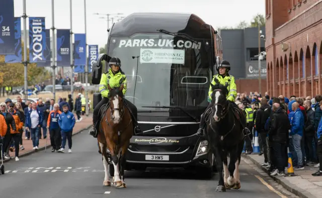 Hibernian team bus at Ibrox