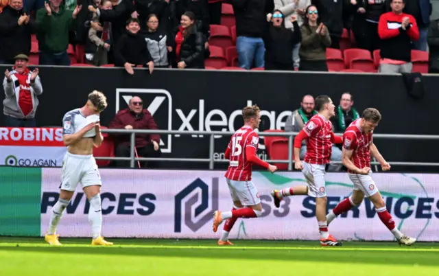 Rob Dickie celebrates his winner against Swansea last season