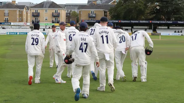 Essex players walk onto the field