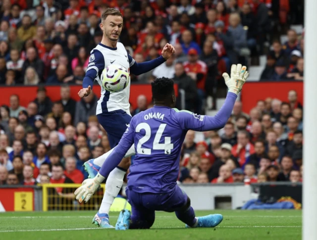 James Maddison shoots at goal