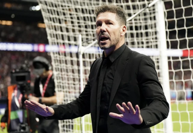 Diego Simeone talks to the Atletico Madrid fans