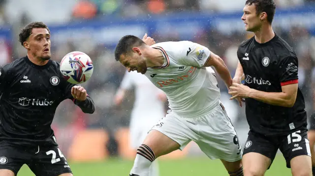 Zan Vipotnik wins a header for Swansea