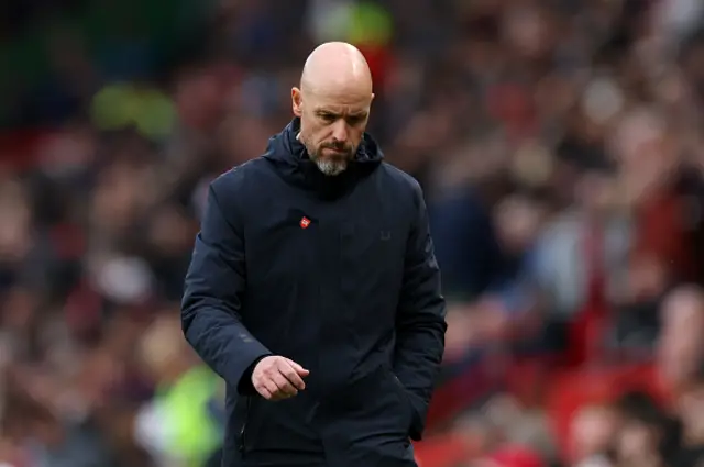 Erik ten Hag, Manager of Manchester United, reacts