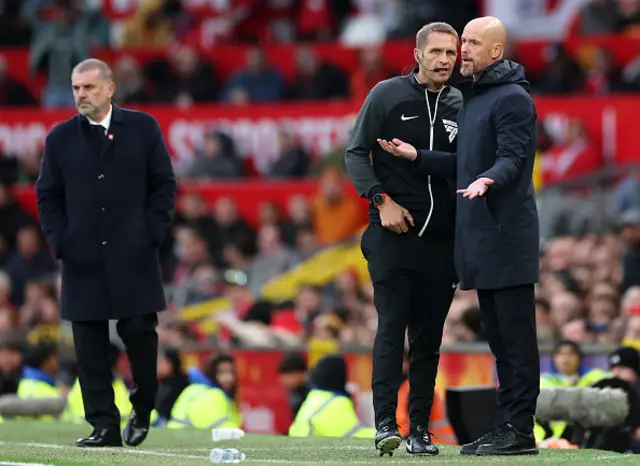 Erik ten Hag, Manager of Manchester United, reacts