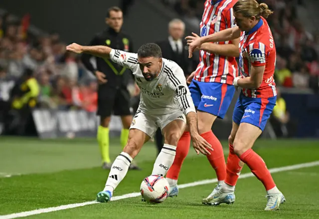 Dani Carvajal and Atletico Madrid's English midfielder Conor Gallagher vie for the ball d