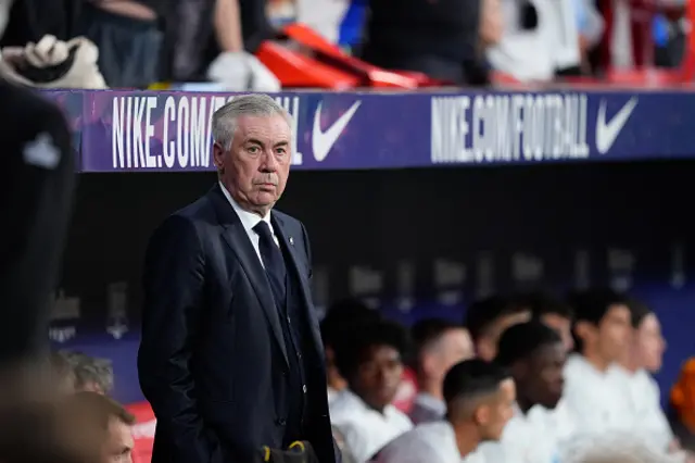 Carlo Ancelotti, head coach of Real Madrid, looks on