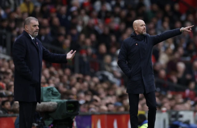 Erik ten Hag and Tottenham Hotspur manager Ange Postecoglou