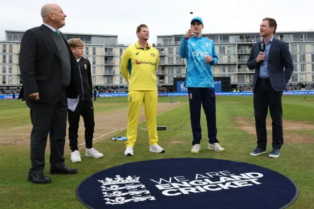 Harry Brook and Steve Smith at the toss