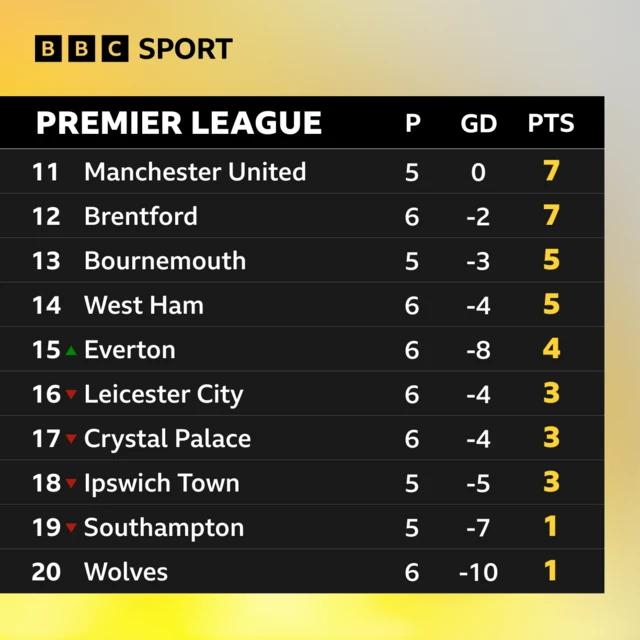 Premier League table bottom half