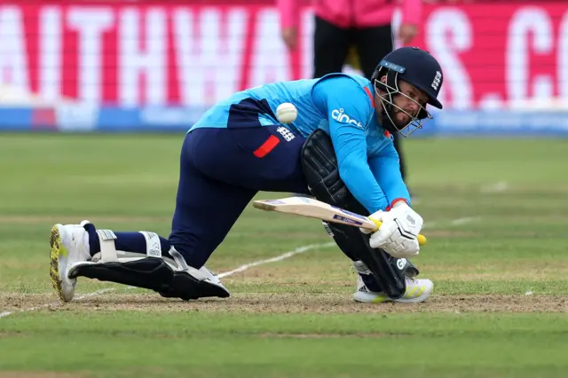 Ben Duckett plays a sweep shot