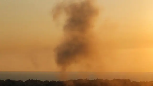 Smoke billows over Beirut's suburbs, amid ongoing hostilities between Hezbollah and Israeli forces, as seen from Sin El Fil