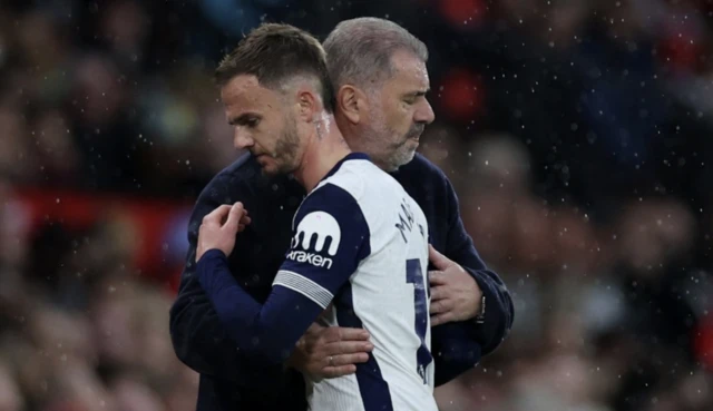 James Maddison with manager Ange Postecoglou