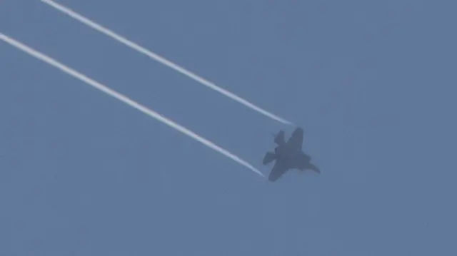 An Israeli F35 fighter jet pictured flying over Gaza earlier in the conflict