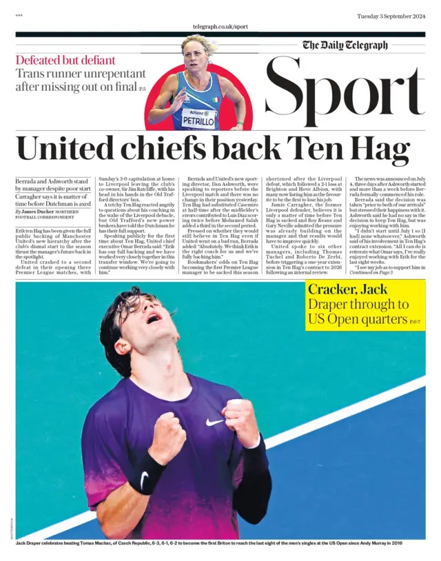 Telegraph's main sport page