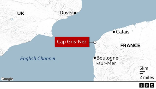 A map showing where Cap Gris-Nez is marked on the map