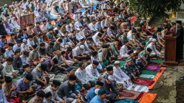 An Eid al-Fitr prayer held in Mojokerto, East Java, in April 2024