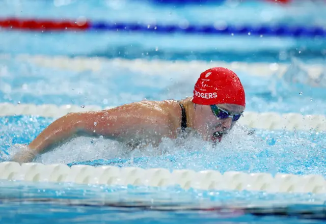 Faye Rogers swimming the butterfly in the Paralympic Games heats