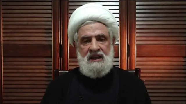 Sheikh Naim Qassem speaks directly to camera