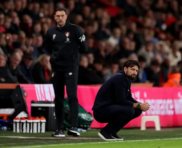 Russell Martin, Manager of Southampton, looks on