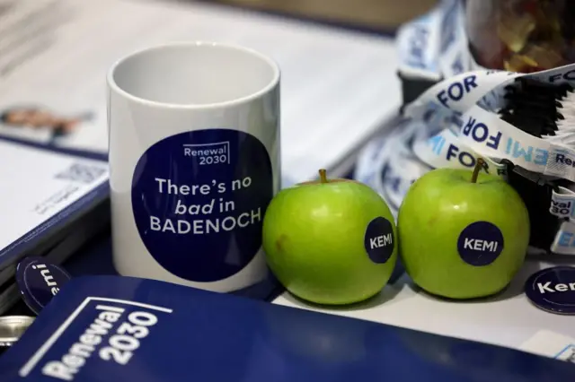 A slogan supporting British Shadow Secretary of State for Housing, Communities and Local Government Kemi Badenoch is seen on a mug at Britain's Conservative Party's annual conference, in Birmingham, Britain, September 30, 2024