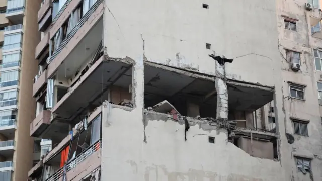 A building damaged in an Israeli strike in Kola