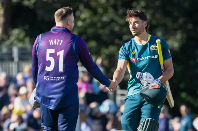 Mark Watt and Marcus Stoinis shake hands