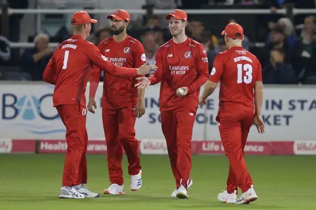 Lancashire celebrate taking wicket