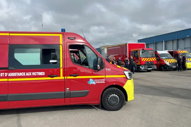 French rescue forces vehicles in the port of Boulogne-sur-Mer