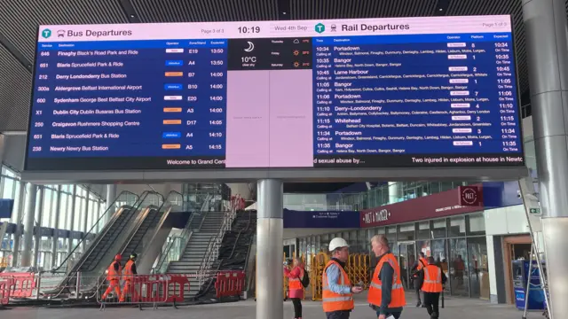 A departures board at the new Grand Central Station as staff make the final changes to the station