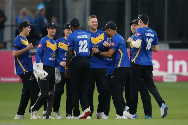 Sussex celebrate taking wicket