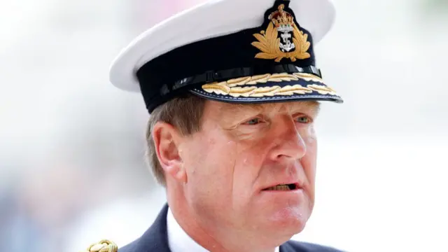 Admiral Sir Ben Key, head of the Royal Navy and First Sea Lord, at a service at Westminster Abbey in July 2023, wearing full uniform