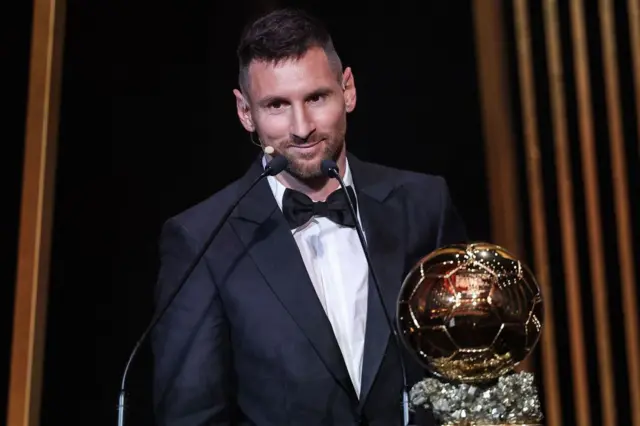 Lionel Messi with the Ballon d'Or in 2023