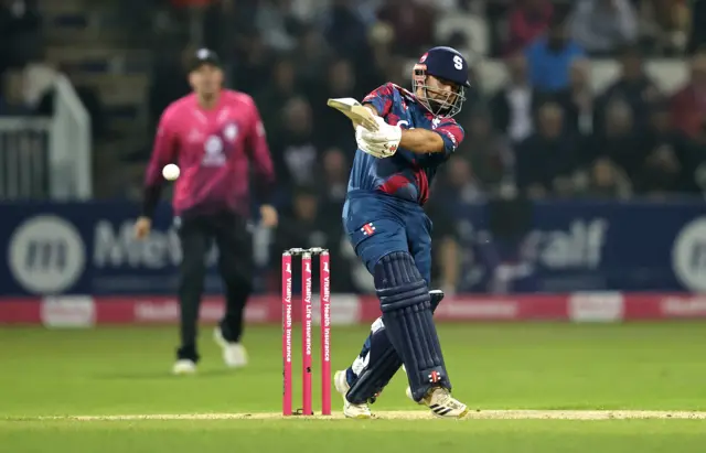 Ricardo Vasconcelos of Northamptonshire Steelbacks pulls the ball during the T20 Vitality Blast quarter final