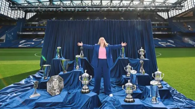 Emma Hayes and her trophy haul at Chelsea