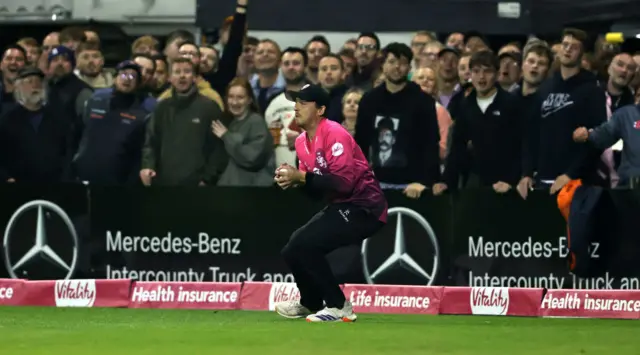 icardo Vasconcelos of Northamptonshire Steelbacks is caught out by Josh Davey