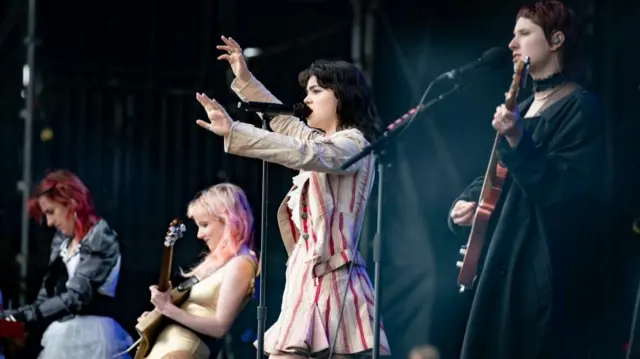 The Last Dinner Party lead singer Abigail Morris performs during the Leeds Festival 2024 at Bramham Park in Leeds. Picture date: Sunday August 25, 2024.